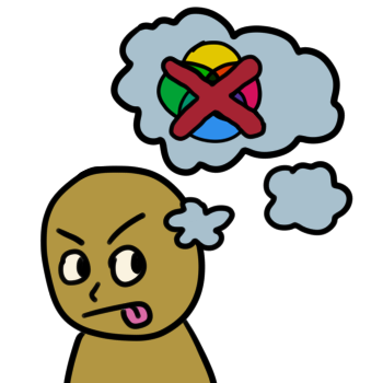 A muted-yellow figure is looking to the side with their tongue sticking out. A thought bubble is connected to their head, showing the Emmengard's Plural Rings crossed out with a red X.